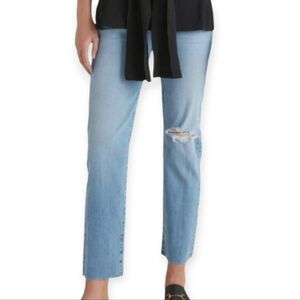 Edwin High Rise Light Wash Raw Hem Distressed Ankle Jeans‎ 27
